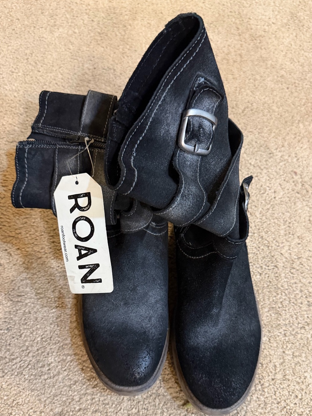 Buckle Black Suede Ankle Boots with Buckle Accent